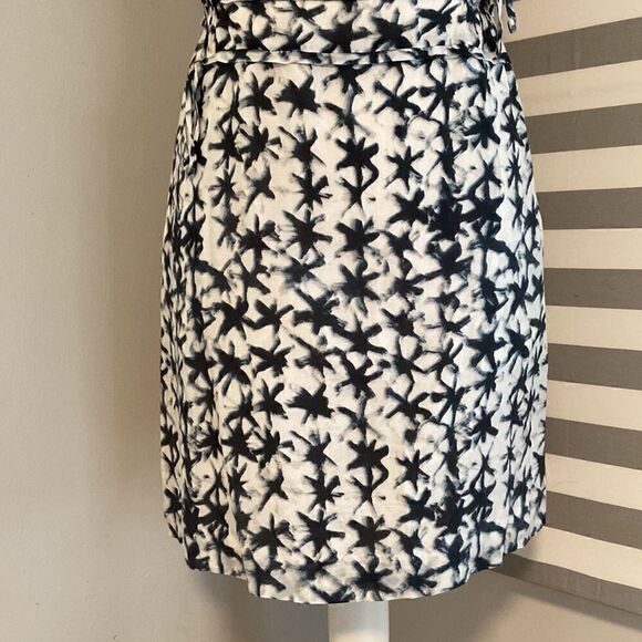 J. Crew Blue & White Batik Knotted Starfish Nautical Silk Blend Mini Dress Sz 0 - Picture 3 of 12